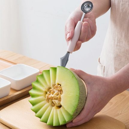 Multi-function fruit carving knife with watermelon baller, ice cream scoop, and spoon – kitchen diy tool for cold dishes and garnishes