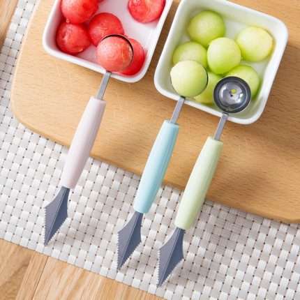 Multi-function fruit carving knife with watermelon baller, ice cream scoop, and spoon – kitchen diy tool for cold dishes and garnishes