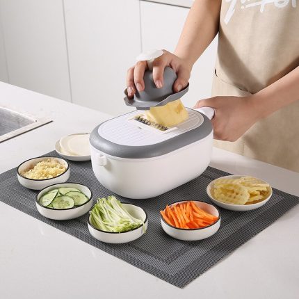 5-in-1 multifunctional kitchen gadget – vegetable chopper, fruit slicer, grater, shredder, and drain basket