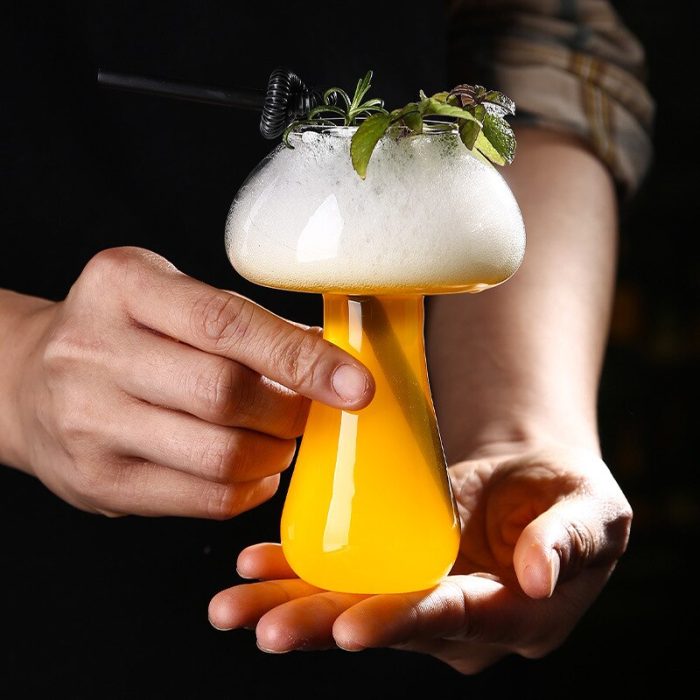 Mushroom cocktail glass cup with straw for drinks beer creative clear wine glasses coffee cups drinkware bar tool