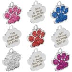 Personalized dog tags engraved cat puppy pet id name collar tag pendant pet accessories bone/paw glitter