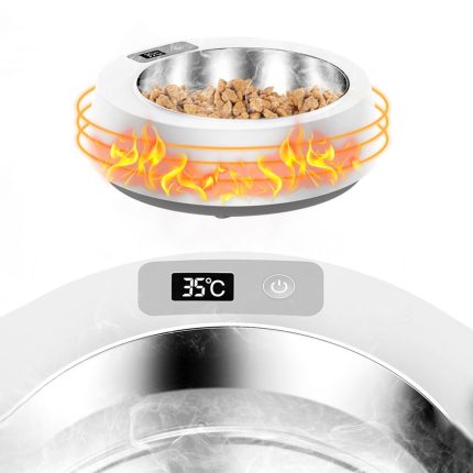 Stainless steel pet food and water feeder with heating function – maintains constant temperature for cats and dogs