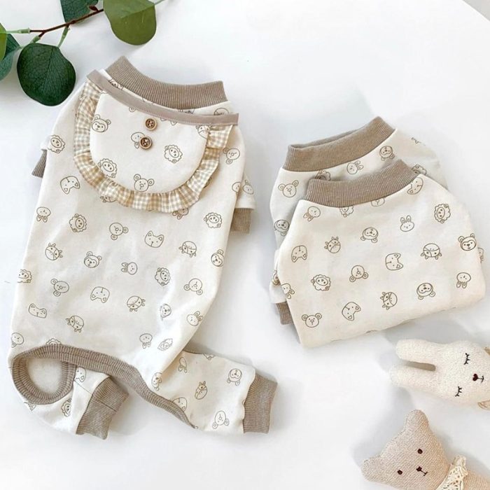 Winter warm pomeranian/bichon dog onesie – soft cartoon sheep pajamas