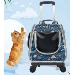 Breathable pet suitcase stroller and cat carrier backpack – large space trolley travel bag for dogs and cats