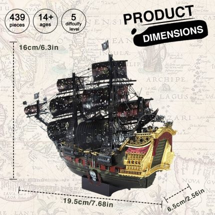 Piececool 3d metal puzzle – the queen anne’s revenge pirate ship diy model building kit, perfect brain teaser toy for teens