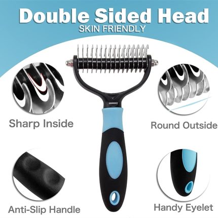 Professional 2-sided deshedding brush for dogs & cats – effective for dematting & removing undercoat shedding hair