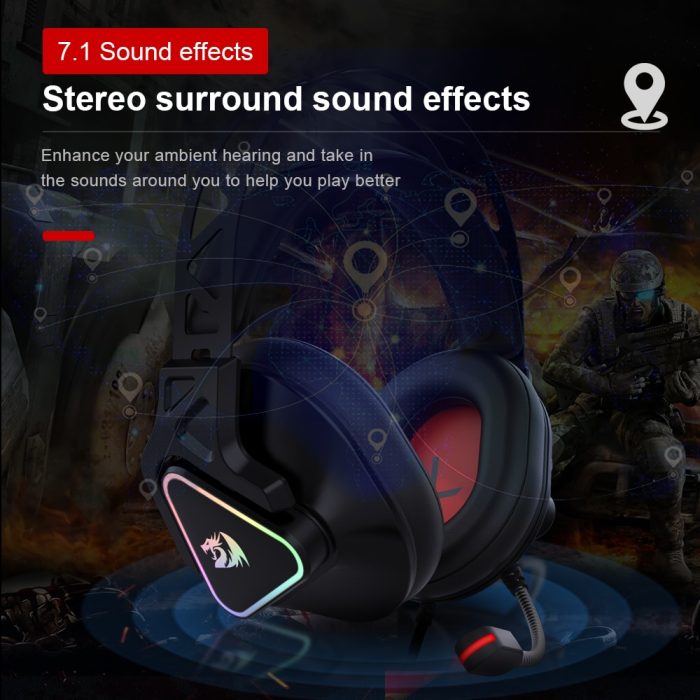 “step up your gaming with cadmus h370 rgb backlighting gaming headphones – usb, 7.1 surround sound, compatible with pc, with built-in microphone