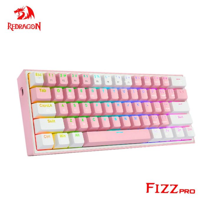Fizz pro k616 61-key rgb mechanical gaming keyboard with bluetooth and usb connectivity, red switch, and 3 customizable modes