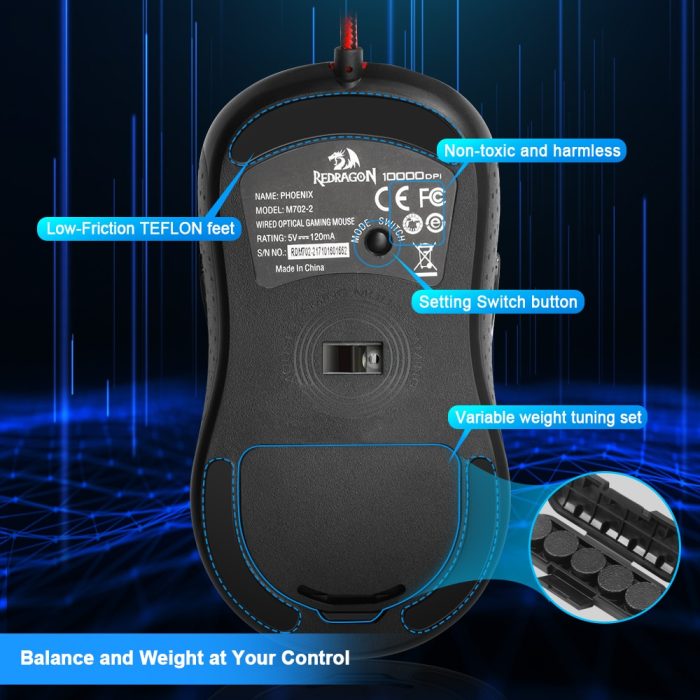 Elevate your gaming experience with phoenix 2 m702 rgb wired gaming mouse – 10000 dpi, 11 programmable buttons, ergonomic design, perfect for computer pc gamers and laptops