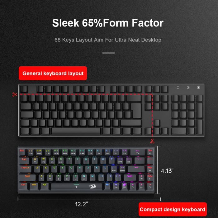 Redragon ryze pro k633 68-key mechanical gaming keyboard
