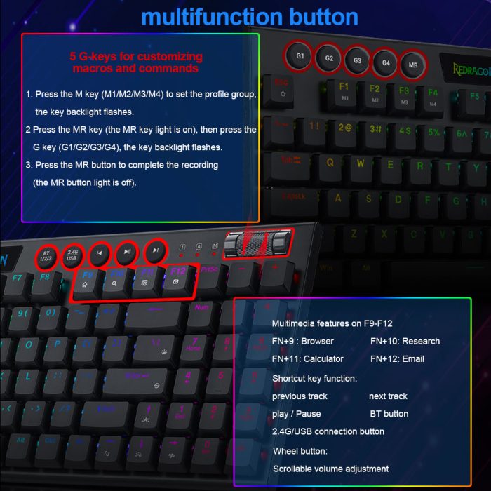 Yi pro k625p kbs 94-key slim mechanical gaming keyboard with rgb, bluetooth 5.0, and usb 2.4g connectivity
