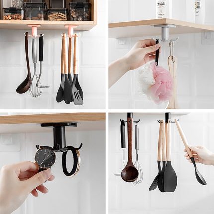 Rotating self-adhesive kitchen hooks – keep your cooking accessories organized and accessible
