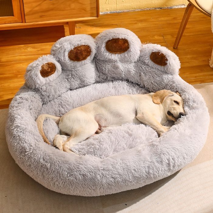 Round dog/cat bed – large & cozy bear paw shape pet house with super soft cushion for small to large pets