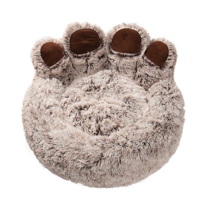 Round dog/cat bed – large & cozy bear paw shape pet house with super soft cushion for small to large pets