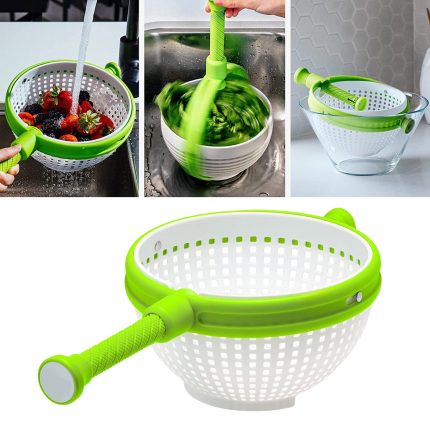 Efficient salad spinner with collapsible handle – quickly dry your greens for delicious salads