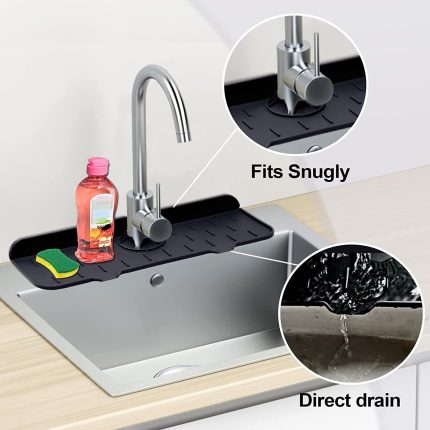 Foldable silicone faucet mat for kitchen sink – water absorbent, sink splash guard and sponge holder