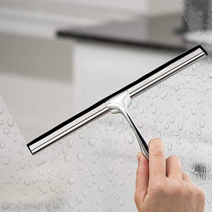 Stainless steel shower squeegee – multi-purpose glass wiper with silicone cleaning tool for bathroom, kitchen, and car