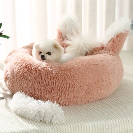 Super soft pet bed kennel dog round cat winter warm sleeping sofa long plush cute shape large puppy cushion mat cat supplies