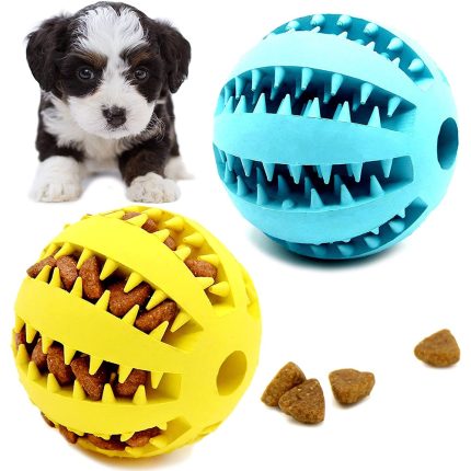 Rubber dog ball toy for puppies and large dogs – fun and functional for playtime, teeth cleaning, and treat dispensing