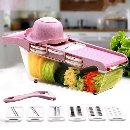 6-blade pink wheat cutter with hand guard – multifunctional kitchen gadget for slicing potatoes, cucumbers, and more