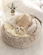 Winter new style soft pet bed round donut plush warm house soft long plush bed for cat nest bag 2 in 1 cats products for sofa