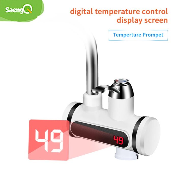 Electric faucet water heater with temperature display for instant hot water in kitchen and tankless water heating