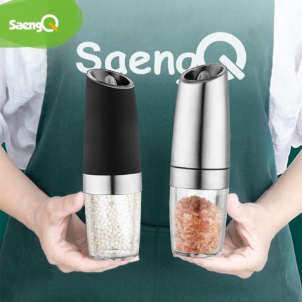 Electric gravity induction pepper grinder and salt mill with stainless steel body for kitchen spice grinding