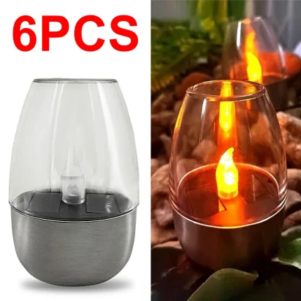 Set of 6 LED Flameless Solar Candles, Rechargeable Atmosphere Night Lights, Perfect for Home, Bar, and Festival Decorations