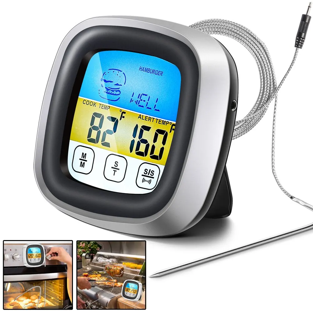 Digital-Kitchen-Thermometer-Probe-Touch-Screen-Meat-Barbecue-Food-Temperature-Measure-Tool-Steak-BBQ-Timer-Cooking