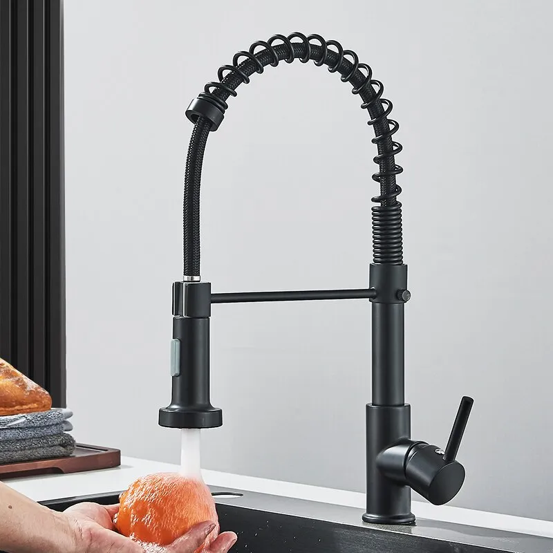 Matte-Black-Pull-Down-Kitchen-Faucet-Chrome-Dual-Modes-Nozzle-Hot-Cold-Water-Mixer-Crane-Tap
