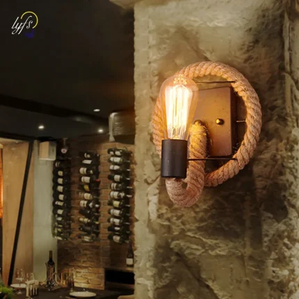 Vintage Vibes Loft Hemp Rope Wall Lamp for American Retro Charm in Your Stairs, Bar, Coffee Shop, and More