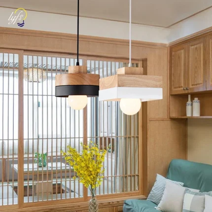 Nordic Modern Pendant Lights, a Vibrant Touch for Restaurants, Kitchens, Bedrooms, and Home Decor with E27 Wooden Luminaire