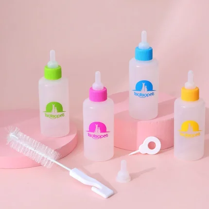 4-Piece Set of Pet Feeding Bottles, 60ml Silicone Pacifiers for Small Animals, Hamsters, Cats, Dogs, Puppies, and More