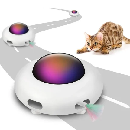UFO Interactive Cat Toy,  Automatic Rotating Feather for Indoor Play, USB Charging with Smart Auto Shut-Off