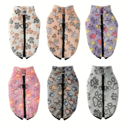 Paw Print Cozy, Soft Fleece Jacket for Small to Medium Pets - Stylish Comfort for Chihuahuas and Yorkies