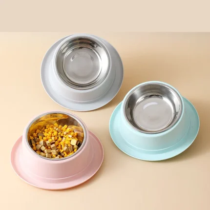 Ant-Proof Feast, Stainless Steel Cat Bowls with Non-Skid Silicone Pad & PP Stand - Spill-Free Dining for Your Feline