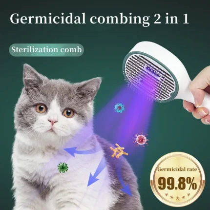 Sterilized Pet Grooming Combo: UVC Brush for Tangle Removal and Self-Cleaning