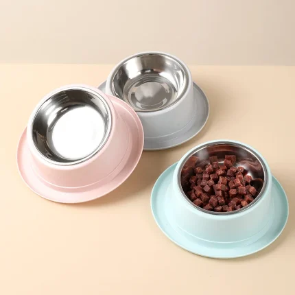 Stainless Steel Pet Bowl Set with Non-Slip Silicone Mat and PP Stand - Prevents Ants, Spills, and Slips for Stress-Free Feeding