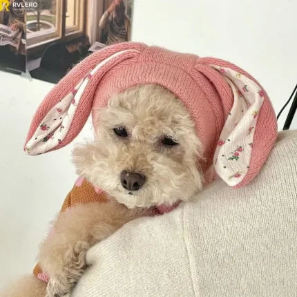 Cozy Canine Cap: Windproof Knitted Dog Hat with Cute Rabbit Ears for Winter Warmth