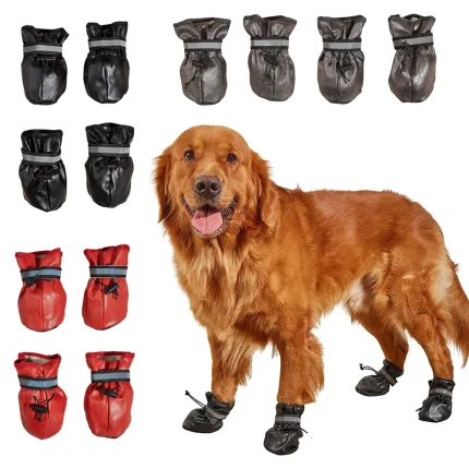 Reflective Waterproof Anti-Slip Leather Boots for Large Dogs - Keep Your Golden Retriever or Husky Safe and Sure-Footed Outdoors