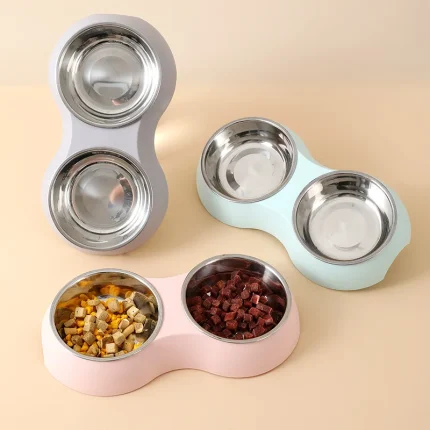 Duo Dine, Stainless Steel Double Pet Food Bowl - Perfect Feeding Solution for Dogs, Puppies, Cats, and Kittens