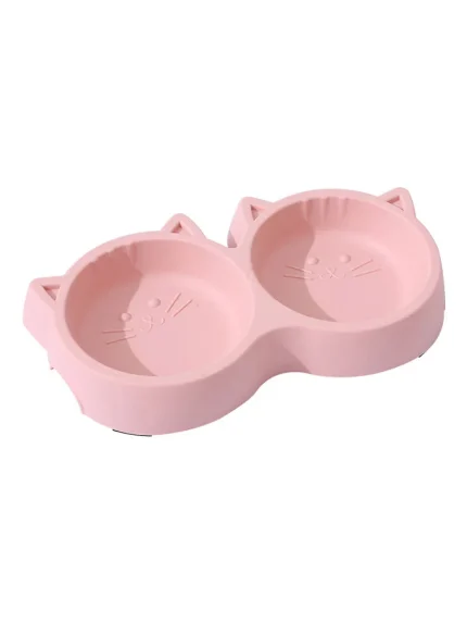 Cartoon Cat Face Double Bowl, Non-Slip Pet Feeding Dish for Food and Water