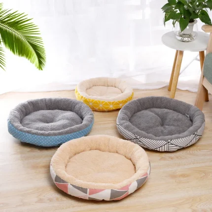 Round Long Plush Dog Bed House, Soft and Warm Sleeping Nest for Cats and Dogs, Perfect for Winter