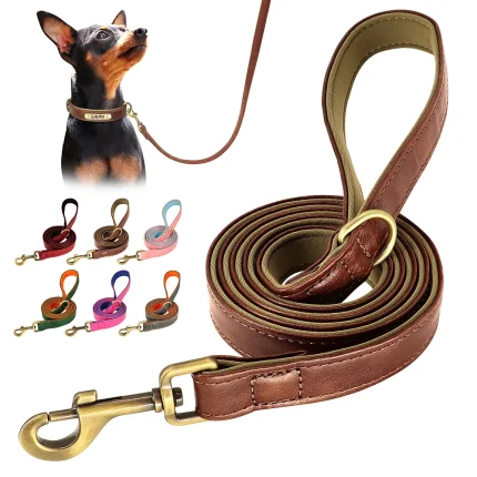 Sturdy Stride: 5ft Leather Leash for Pitbulls, Pugs, and German Shepherds
