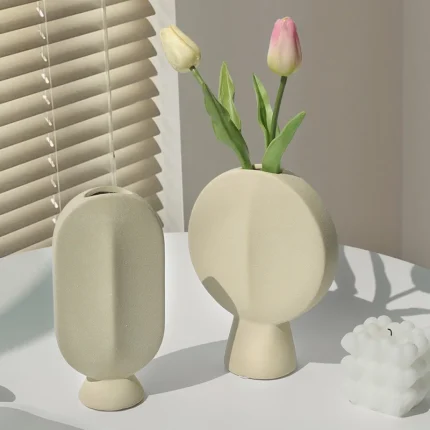 Frosted Elegance, Art Face Ceramic Vase
