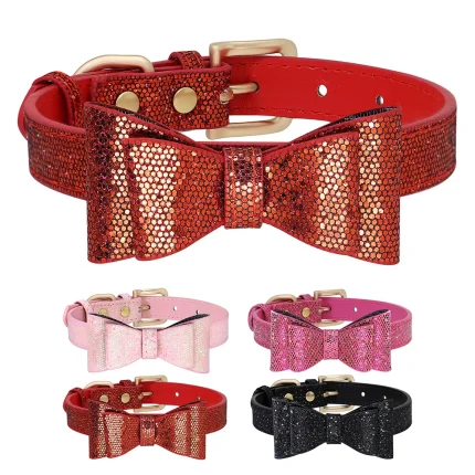 Bowtie Paws Adjustable Leather Bow Knot Collar for Small Pets