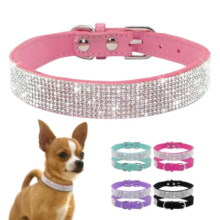 Pink Rhinestone Suede Collar for Small Pets