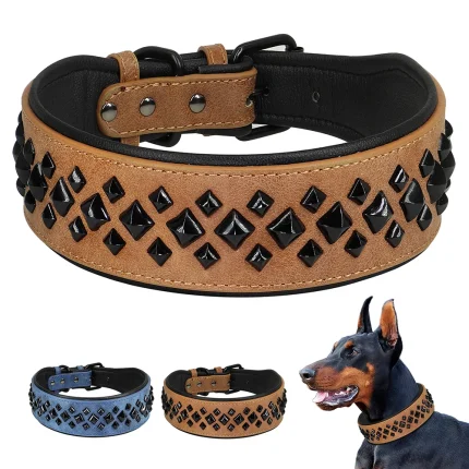 Stud Hound, Padded PU Leather Dog Collar with Rivet Studs for Small to Medium Breeds