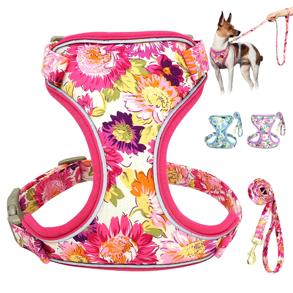 Mesh-Nylon-Dog-Harness-Lead-Leash-Set-Reflective-Dogs-Vest-Harnesses-With-Walking-Belt-Rope-for