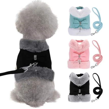 WinterPaws, Fur Padded Harness and Leash Set with Bowtie for Puppies and Dogs
